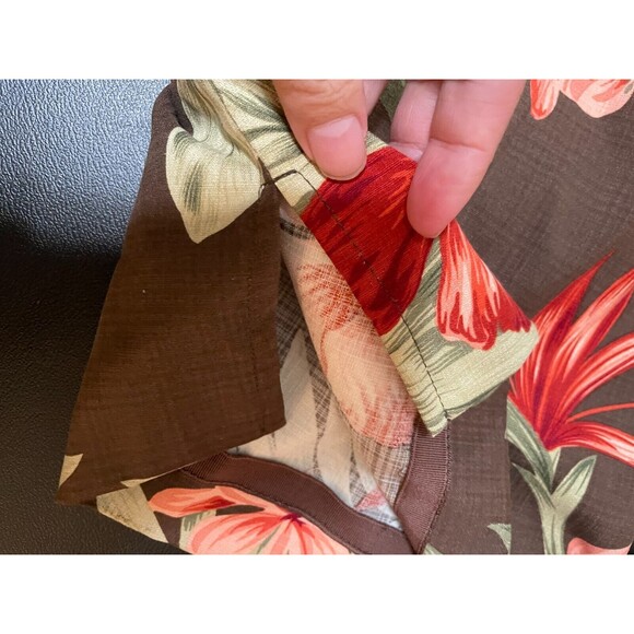 Tommy Bahama Hawaiian Brown Floral Silk Stretch Pants Zip Sz 12 Tropical - Picture 7 of 11